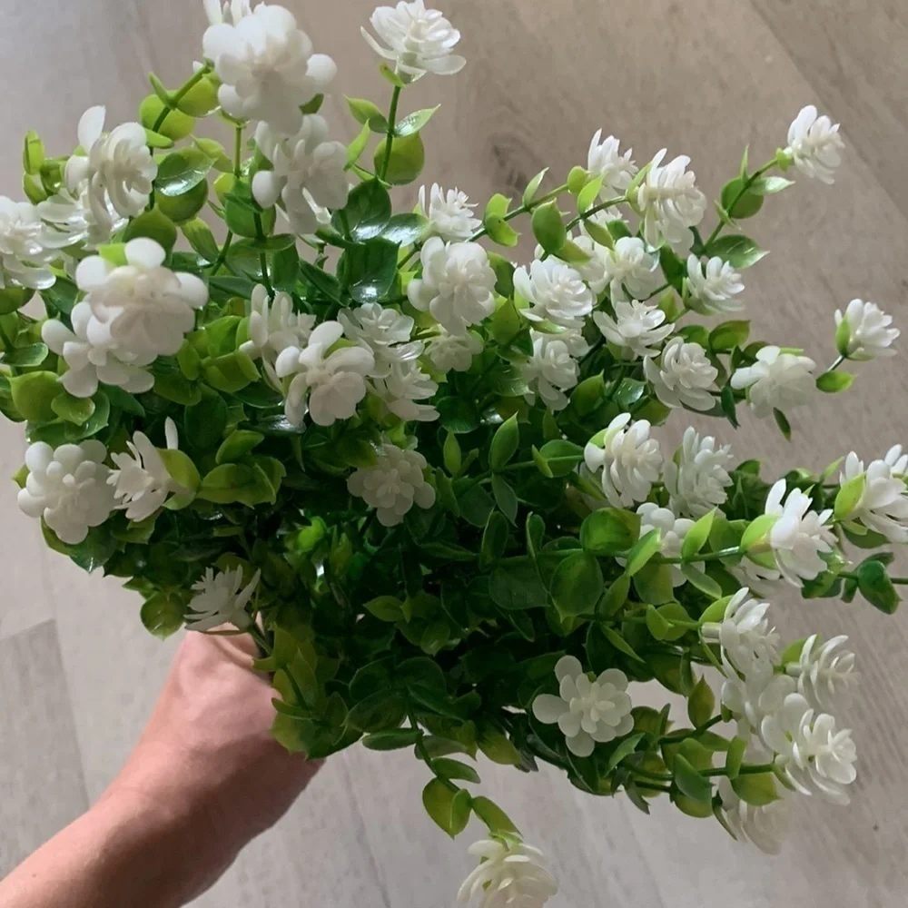 Faux greenery‎ set of 3 stems white flowers home Decor spring summer